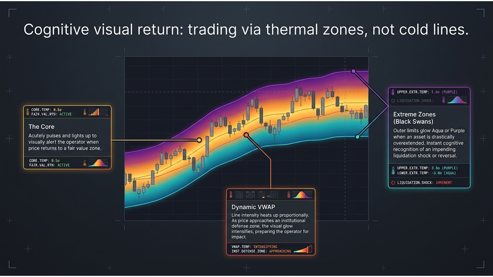 Rainbow Matrix thermal zones and multi-timeframe Heikin Ashi cloud on a TradingView chart