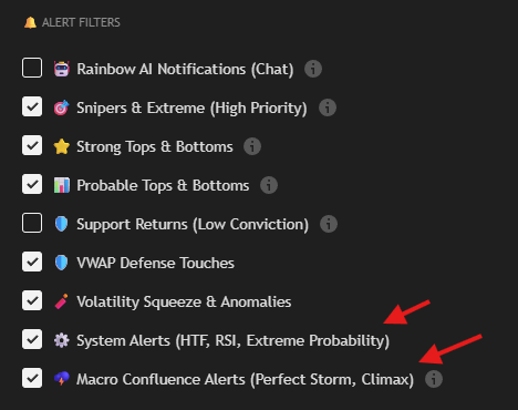 Alert Filters telemetry panel — Structural Climax and Kinetic Anomaly alerts